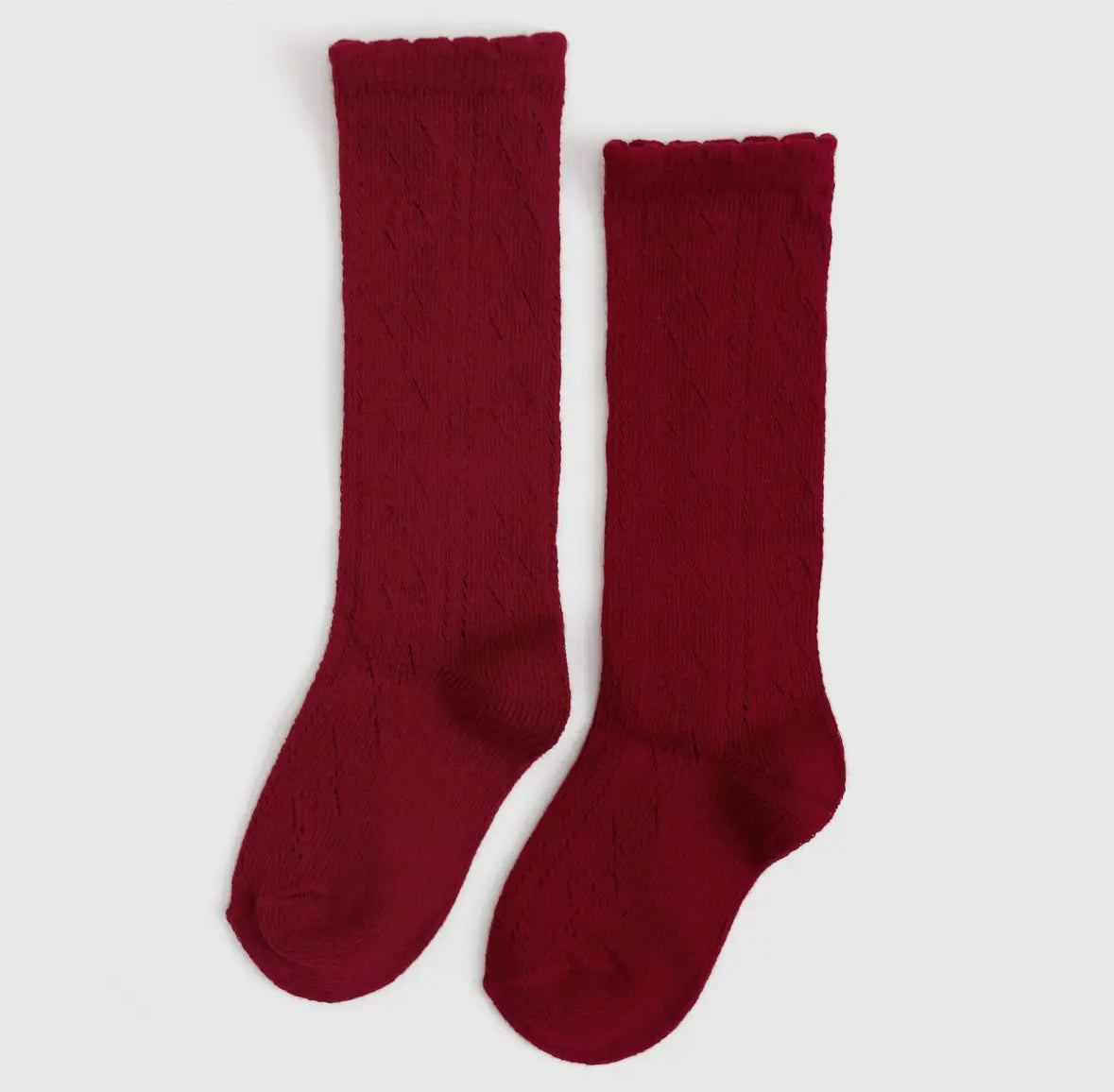 RTS: Little Stocking Co. Crimson Scalloped Fancy Knee High Socks