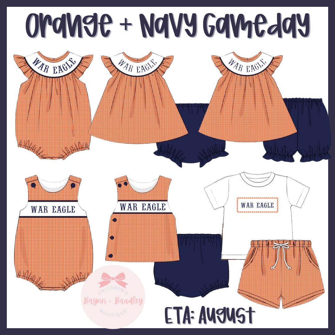 PO17: Orange + Navy Gameday Girl Shorts Set