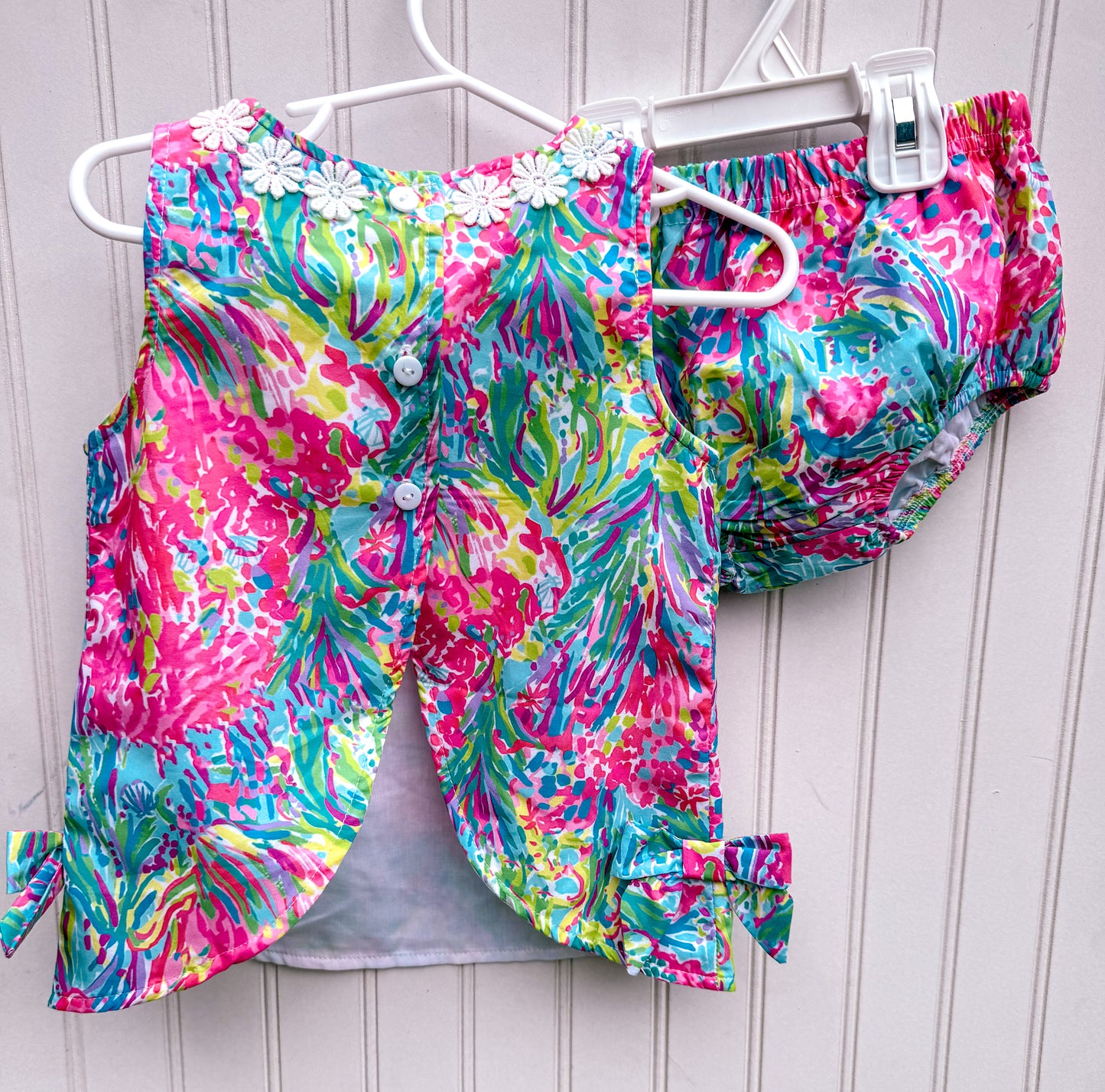 RTS: Girl’s Pink + Green Lily Inspired Diaper Set