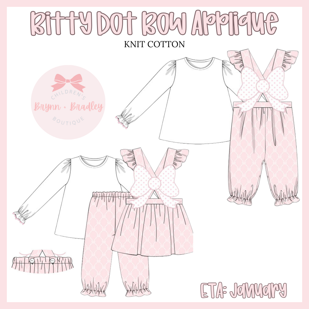PO21: Bitty Dot Bow Appliqué: Girl Pants Set
