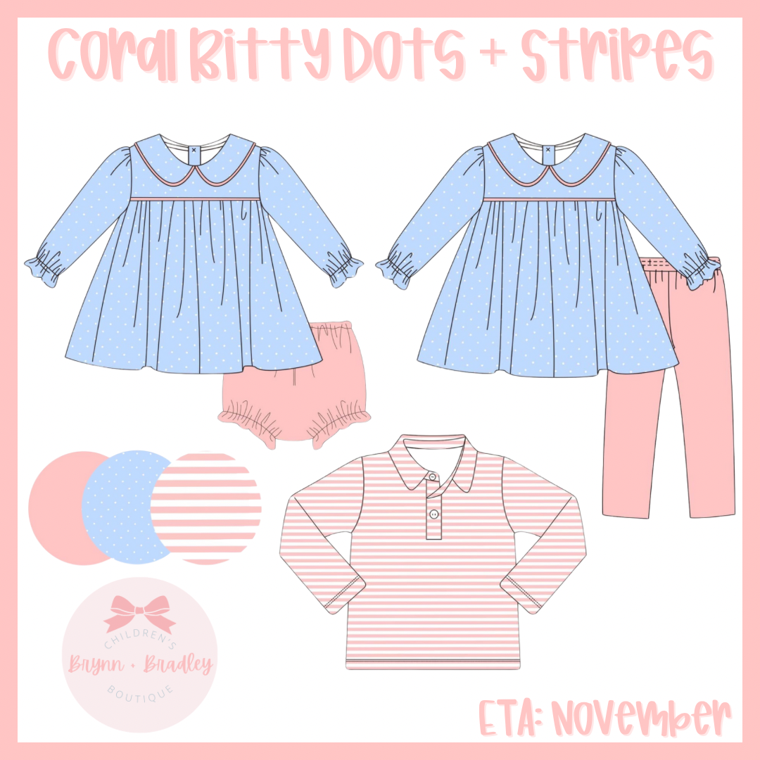 RTS: Coral Bitty Dots + Stripes Girl Pants Set