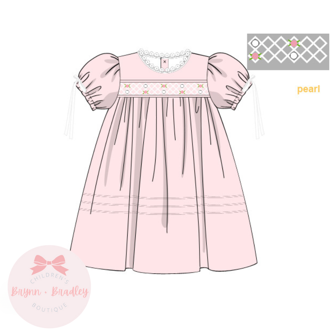 RTS: Girl’s Geo Smocked Pearls + Roses Dress