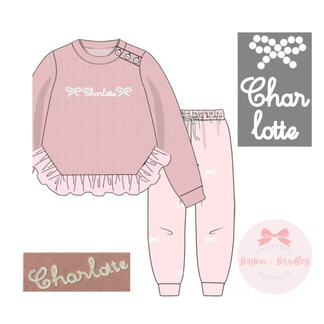 PO21: Pearl Bow Sweaters: Girl Sweater Joggers Set
