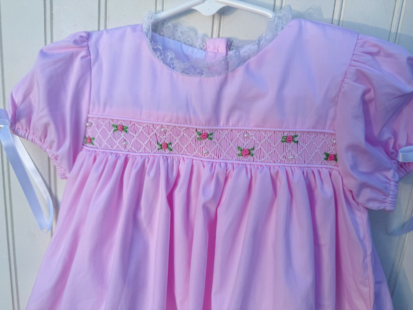RTS: Girl’s Geo Smocked Pearls + Roses Dress