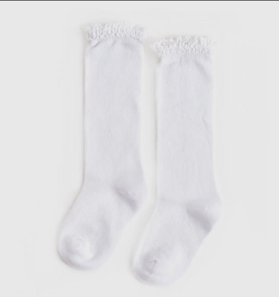 RTS: Little Stocking Co. White Lace Top Knee High Socks