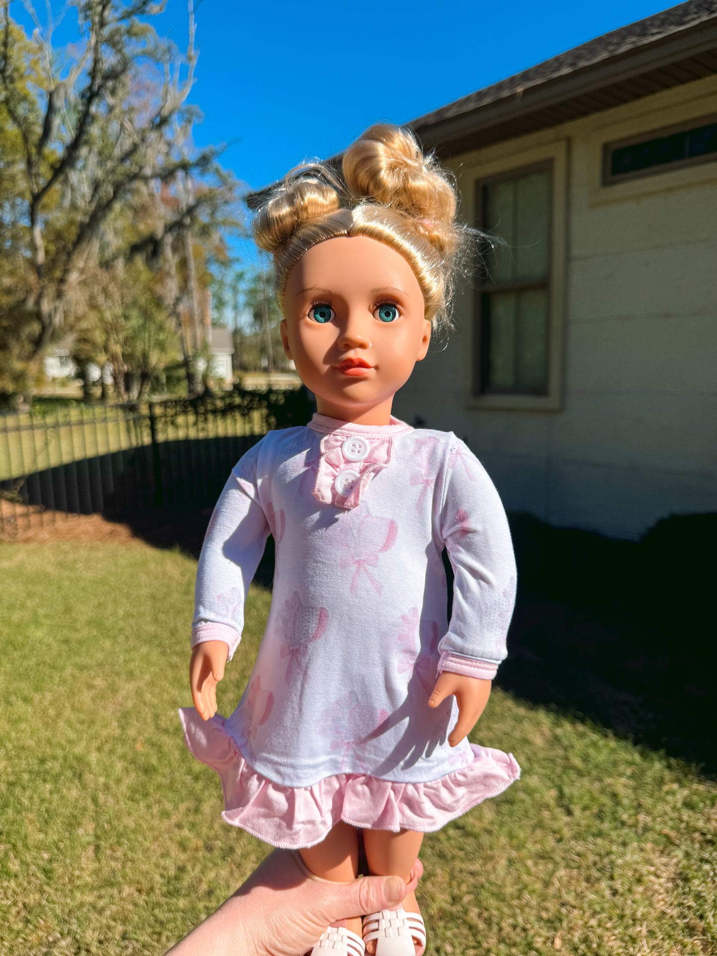 RTS: Watercolor Bonnets Bamboo 18” Doll Gown