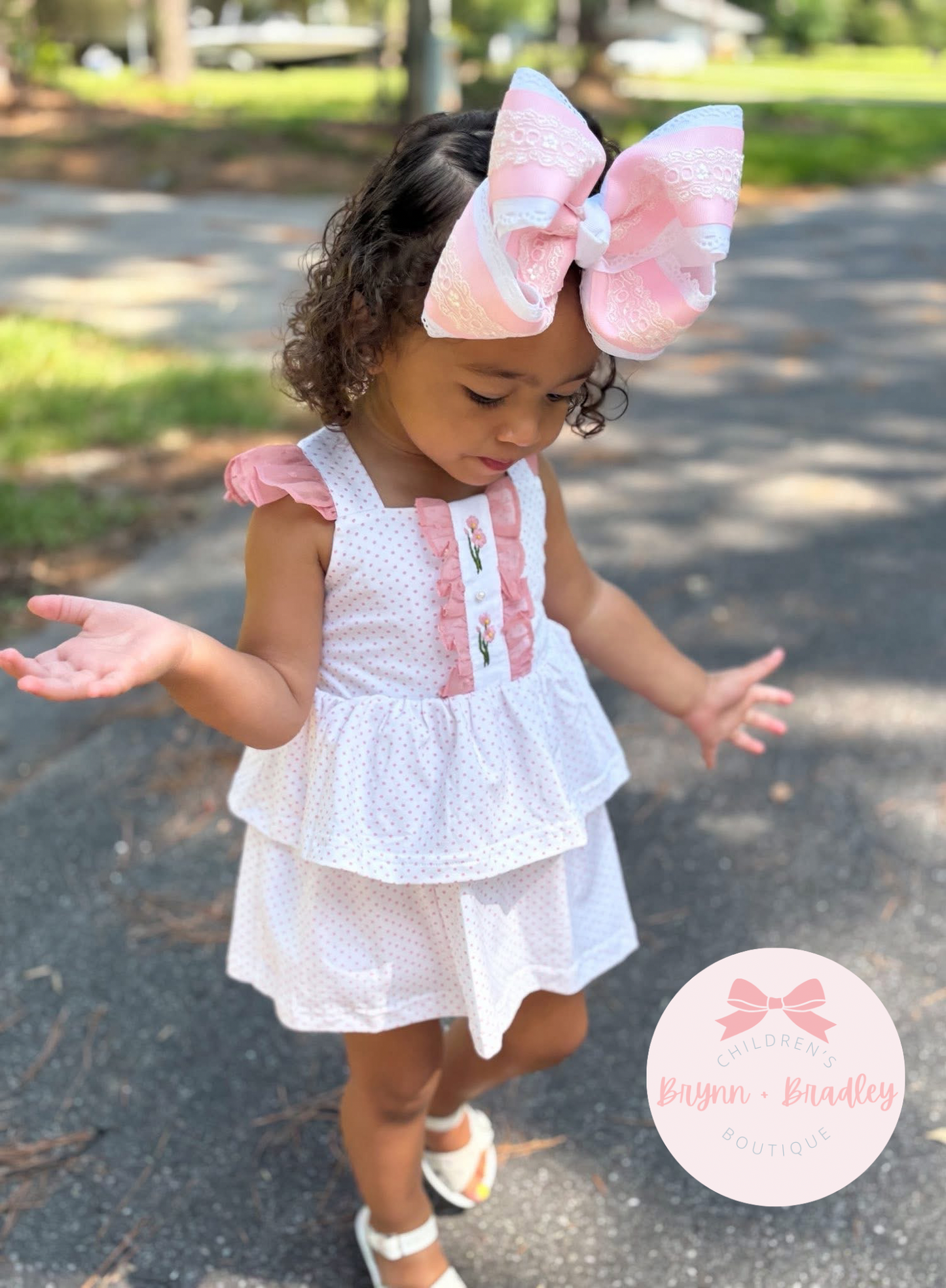 RTS: Bitty Dot Floral + Pearls Girl Skirted Bubble