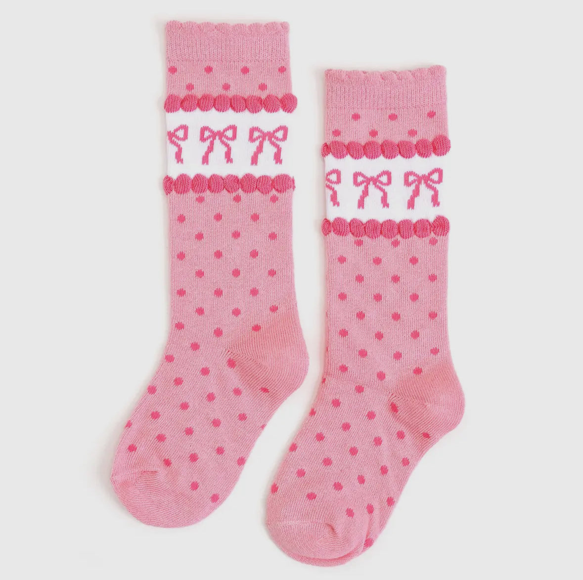RTS: Little Stocking Co. Pink Bow Scalloped Knee High Socks