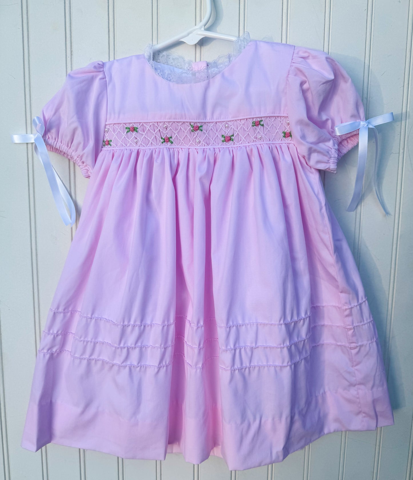 RTS: Girl’s Geo Smocked Pearls + Roses Dress