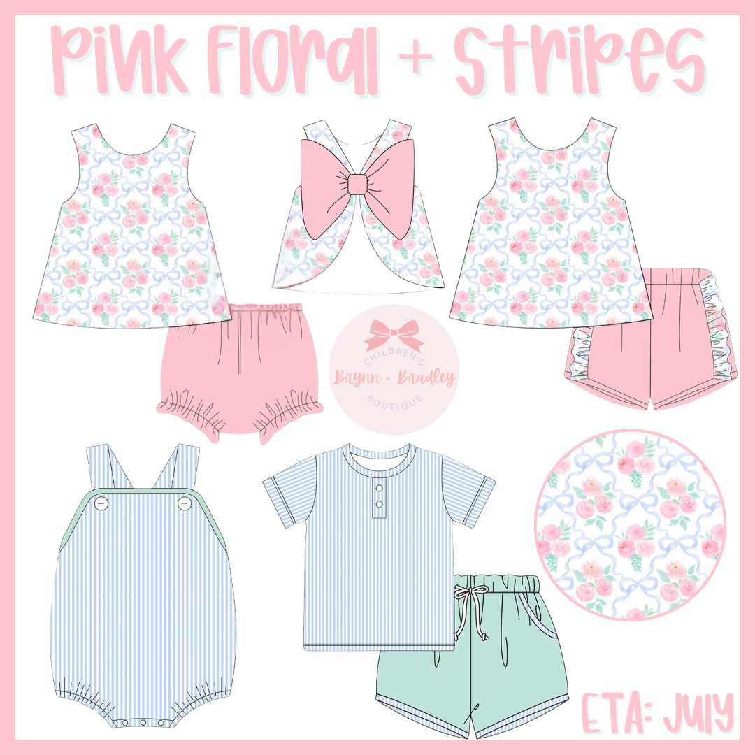 RTS: Pink Floral + Stripes Girl Diaper Set