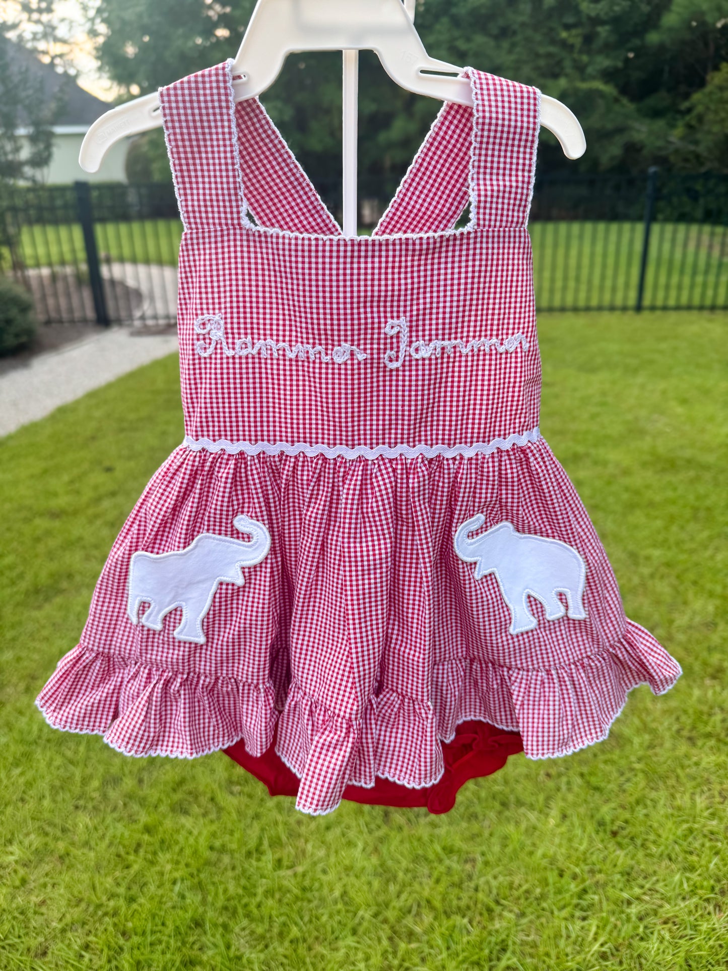 RTS: Gingham Gameday Rammer Jammer Girl Diaper Set