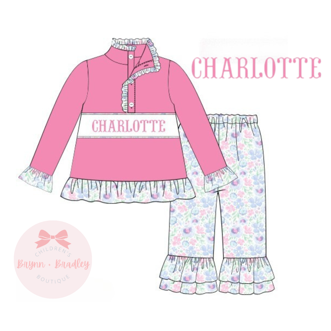 PO21: Girls Only Sets: Poppy’s Pink Floral Ruffle Pants Set
