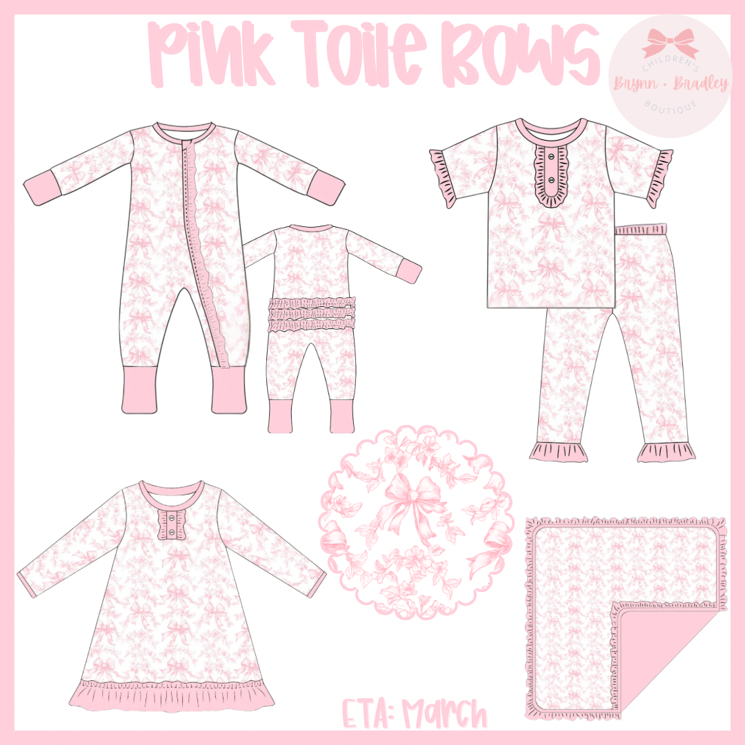 RTS: Girl’s Pink Toile Bows Bamboo Short Sleeve Pants Set