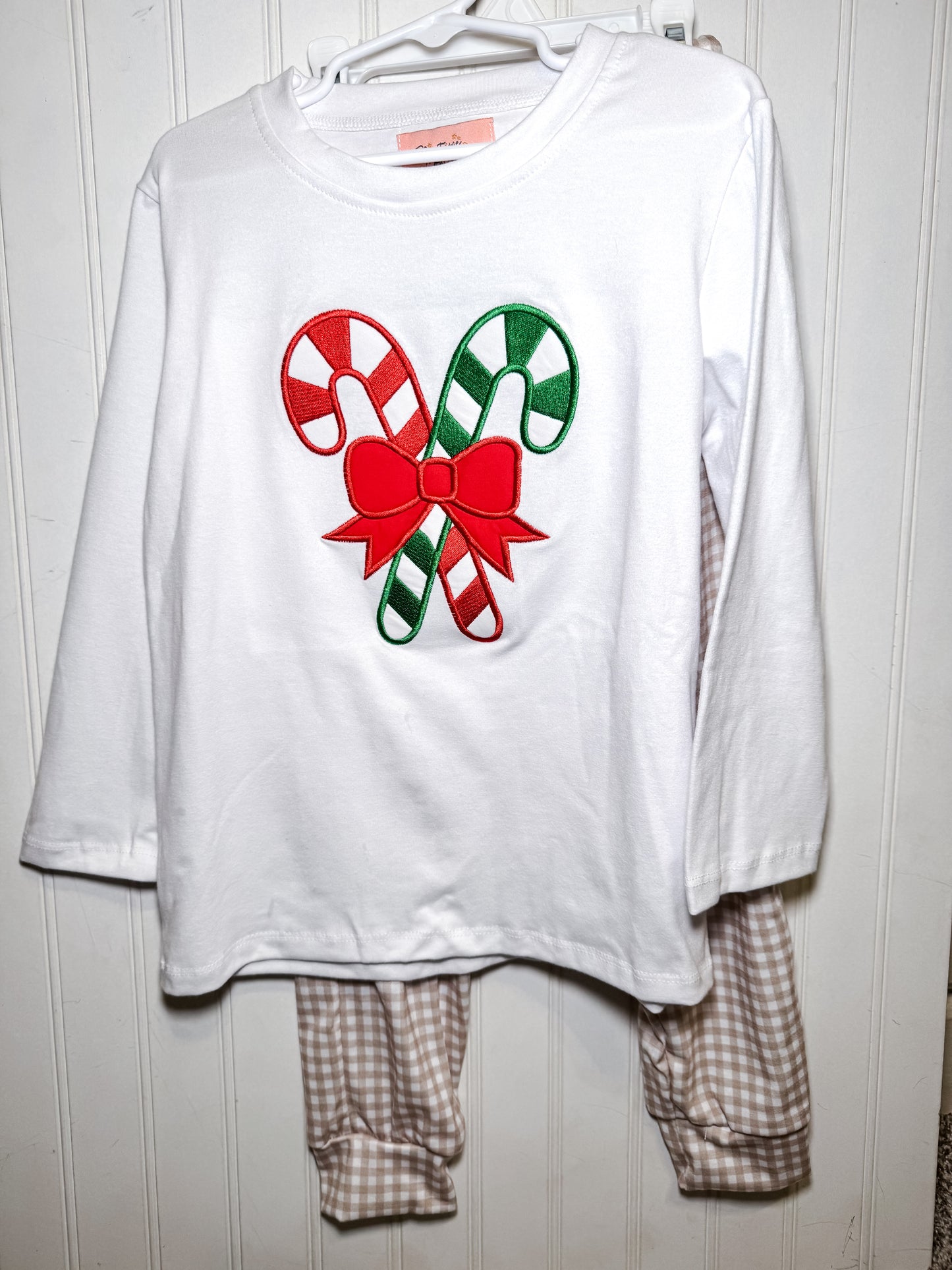 RTS: Boy’s Candy Cane Appliqué Pants Set