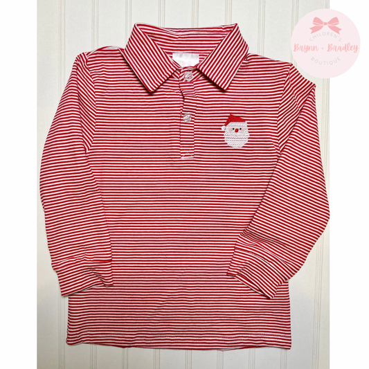 RTS: Boy’s Red/White Striped Santa Long Sleeve Polo Shirt