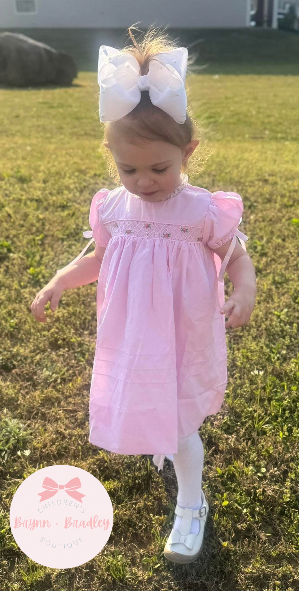 RTS: Girl’s Geo Smocked Pearls + Roses Dress