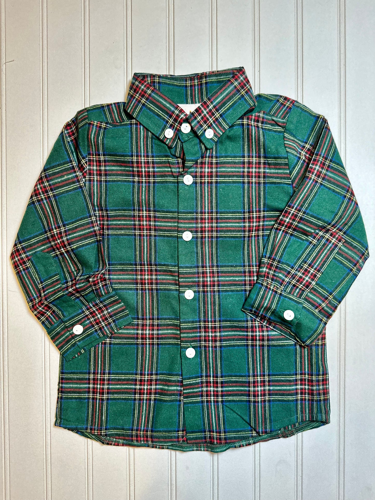 Boy’s Green Plaid Flannel Button Down Shirt