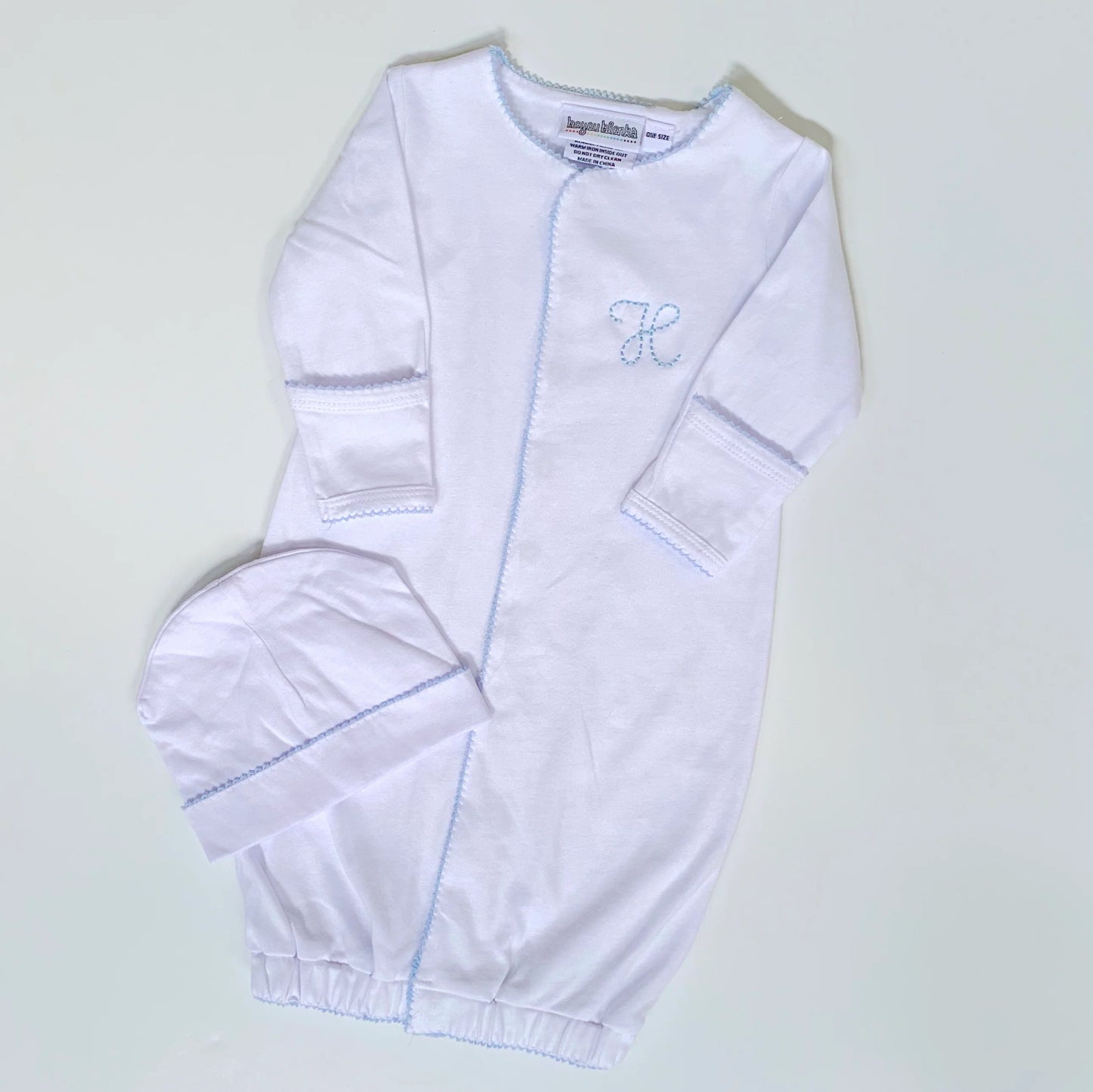 RTS: Boy’s Blue Picot Trim Gown with Hidden Snaps