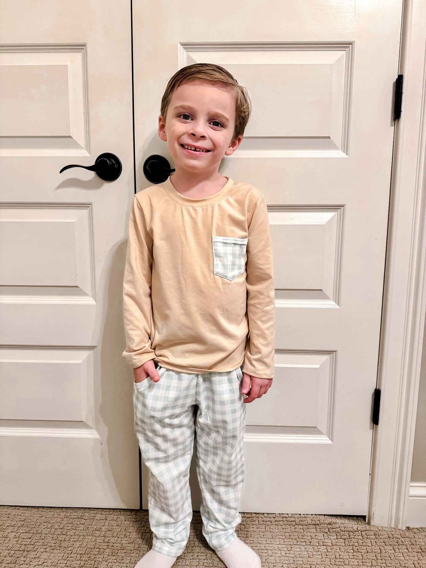 RTS: Boy’s Gingham Lounge Pants Set