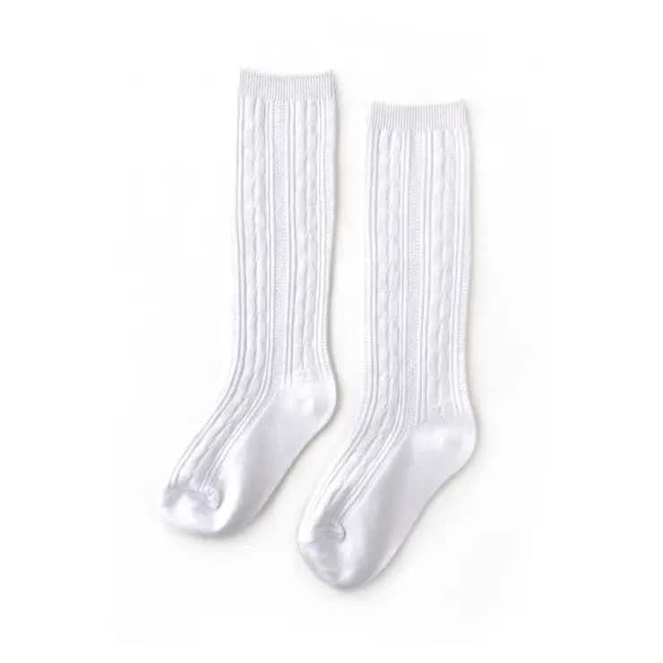 RTS: Little Stocking Co. White Cable Knit Knee High Socks