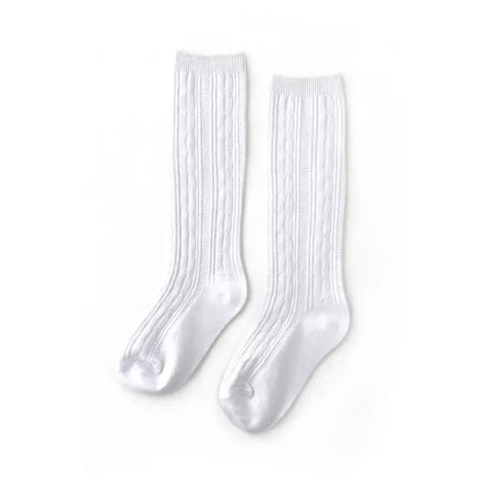 RTS: Little Stocking Co. White Cable Knit Knee High Socks