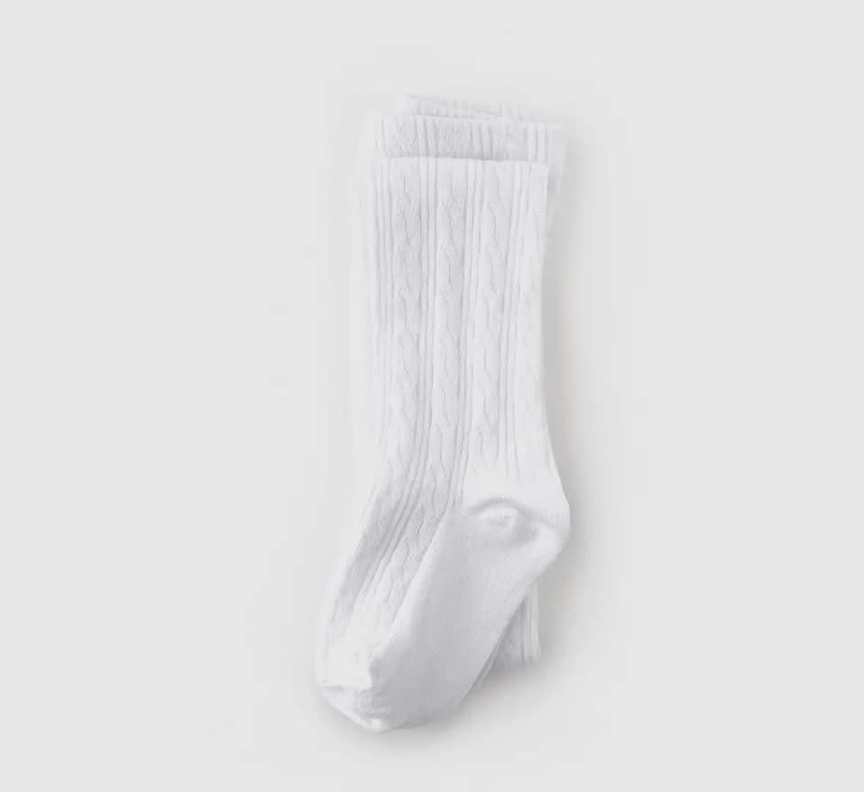 RTS: Little Stocking Co. White Cable Knit Tights