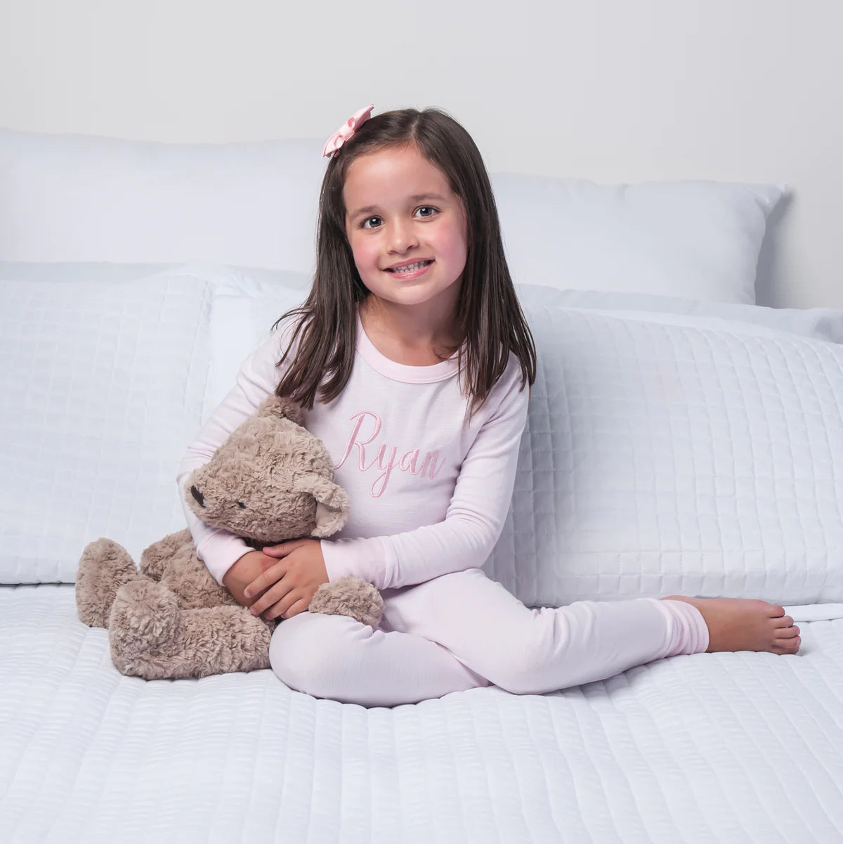 RTS: Girl’s Pink Mini Stripe Pima Pajama Set