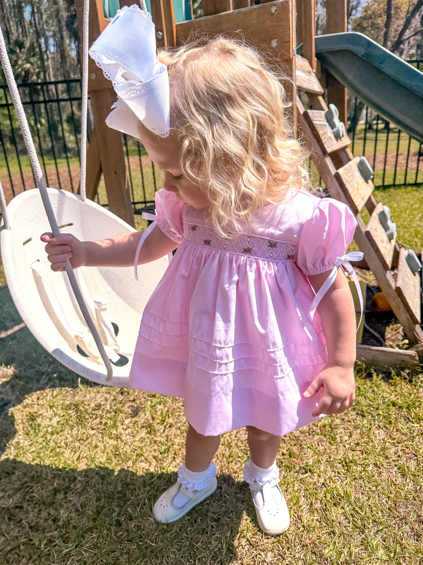 WS PO23: Geo Smocked Pearls + Roses Girl Diaper Set