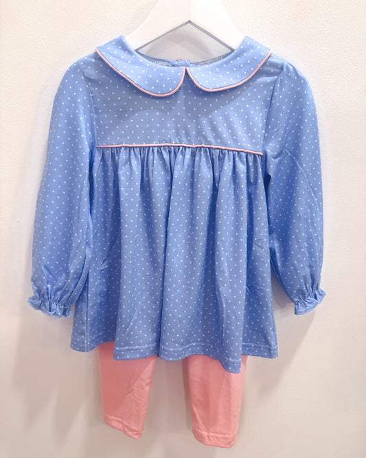 RTS: Coral Bitty Dots + Stripes Girl Pants Set