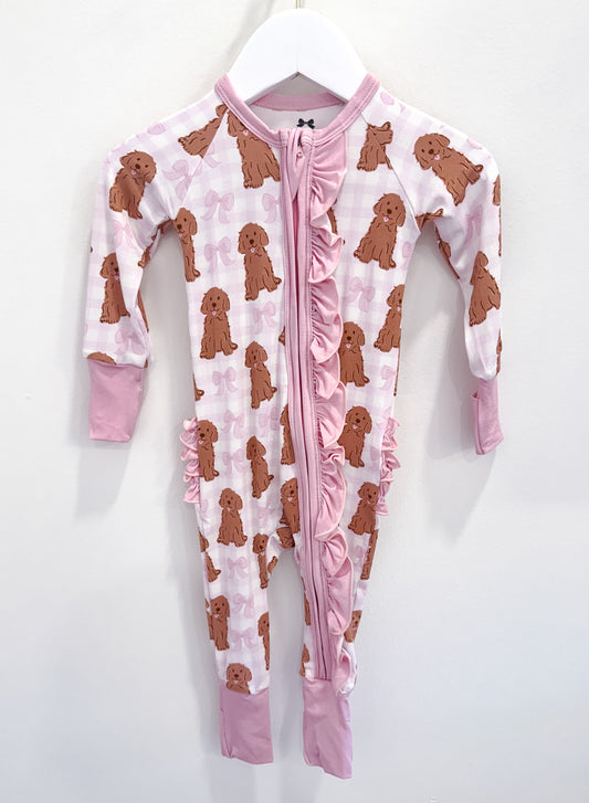 RTS: Pink Doodles Bamboo Ruffle Zippy