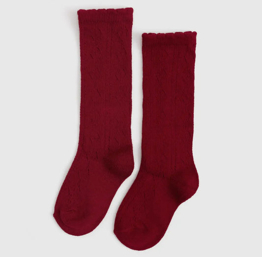 RTS: Little Stocking Co. Crimson Scalloped Fancy Knee High Socks