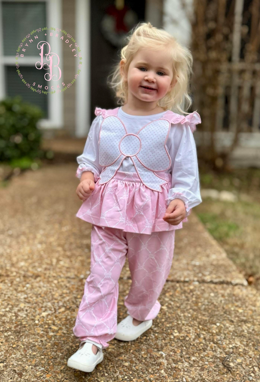 RTS: Bitty Dot Bow Appliqué Girl Pants Set