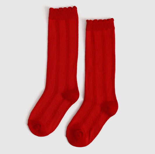 RTS: Little Stocking Co. Bright Red Scalloped Knee High Socks