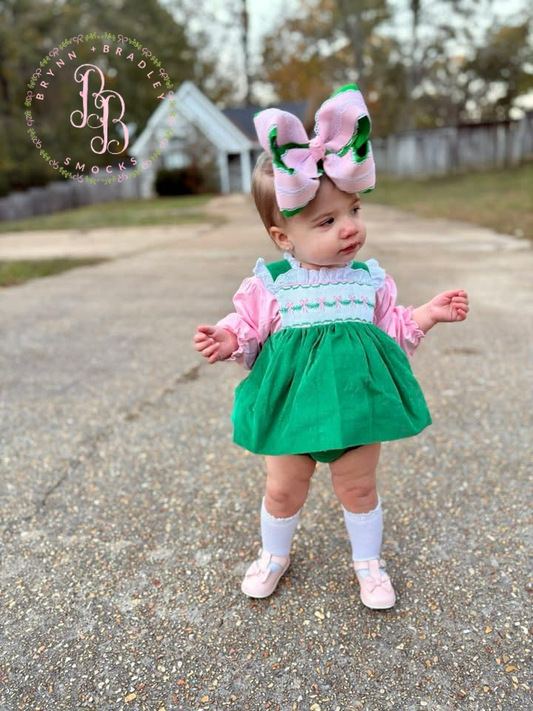 RTS: Girl’s Green Corduroy Bows Diaper Set