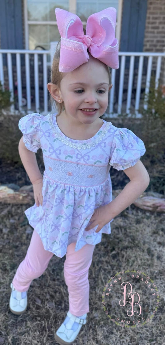 RTS: Hydrangeas + Bows Girl Leggings Set