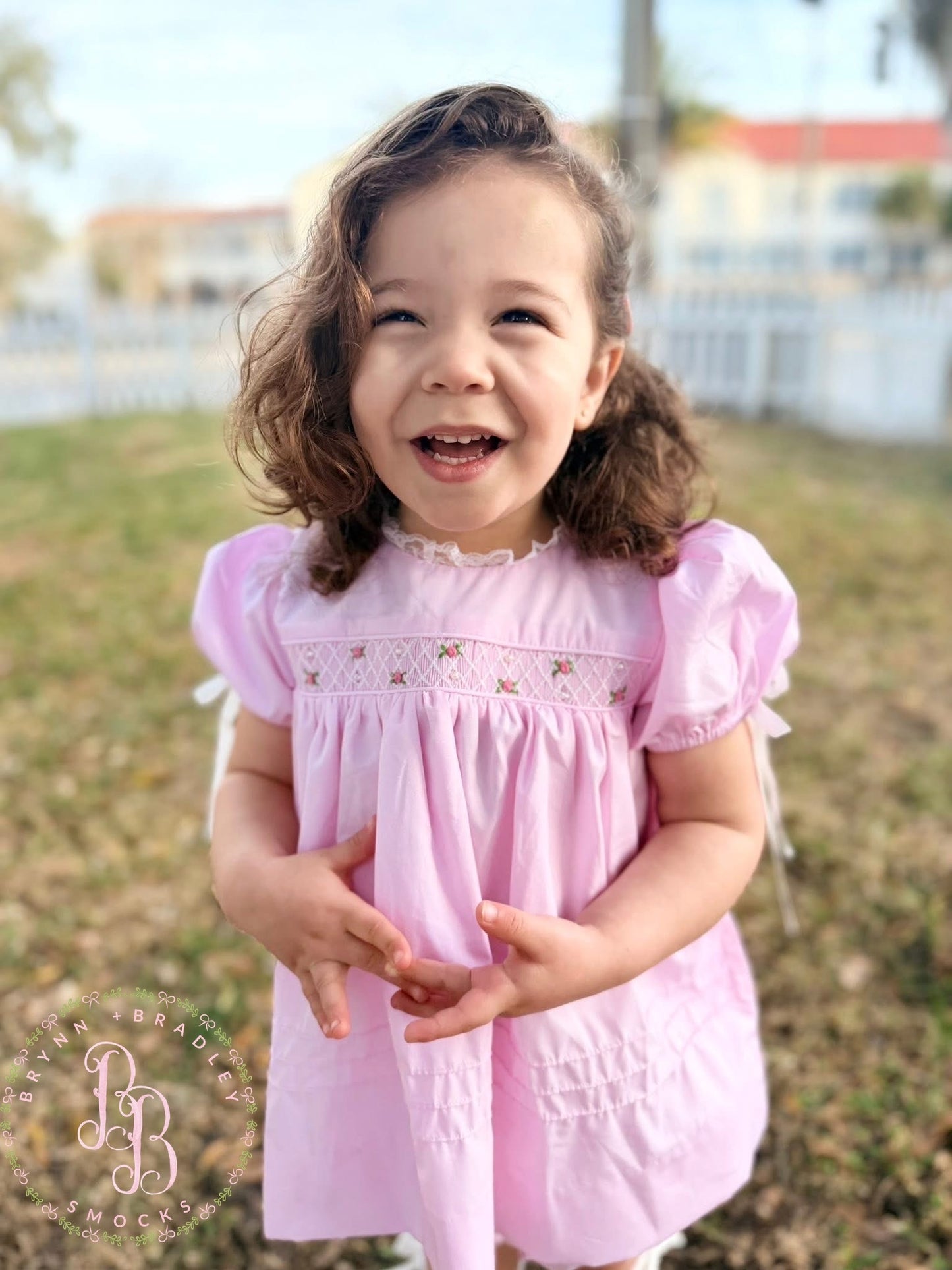 RTS: Geo Smocked Pearls + Roses Girl Diaper Set