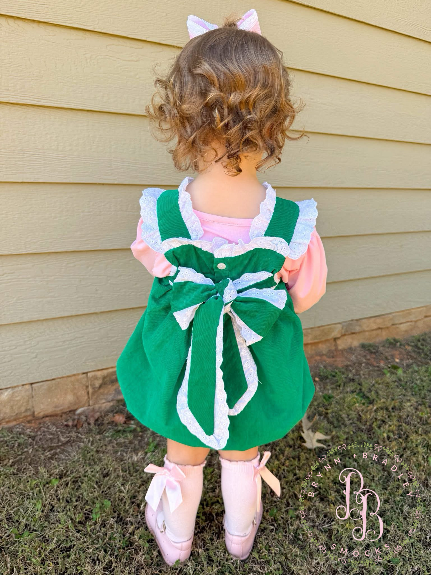 RTS: Girl’s Green Corduroy Bows Bubble Set