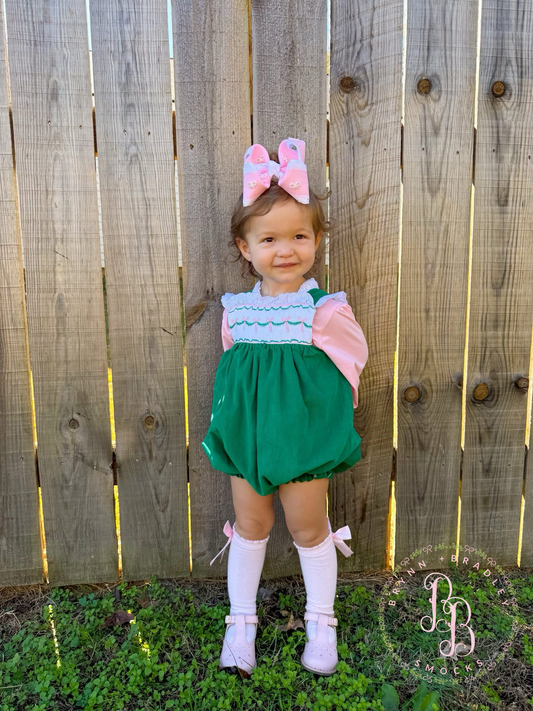 RTS: Girl’s Green Corduroy Bows Bubble Set