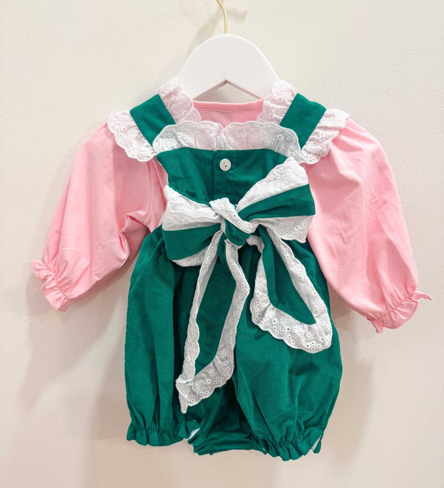 RTS: Girl’s Green Corduroy Bows Bubble Set