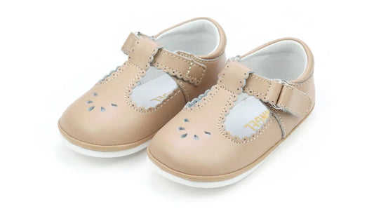 RTS: Dottie Scalloped T-Strap Mary Jane Shoe- Latte