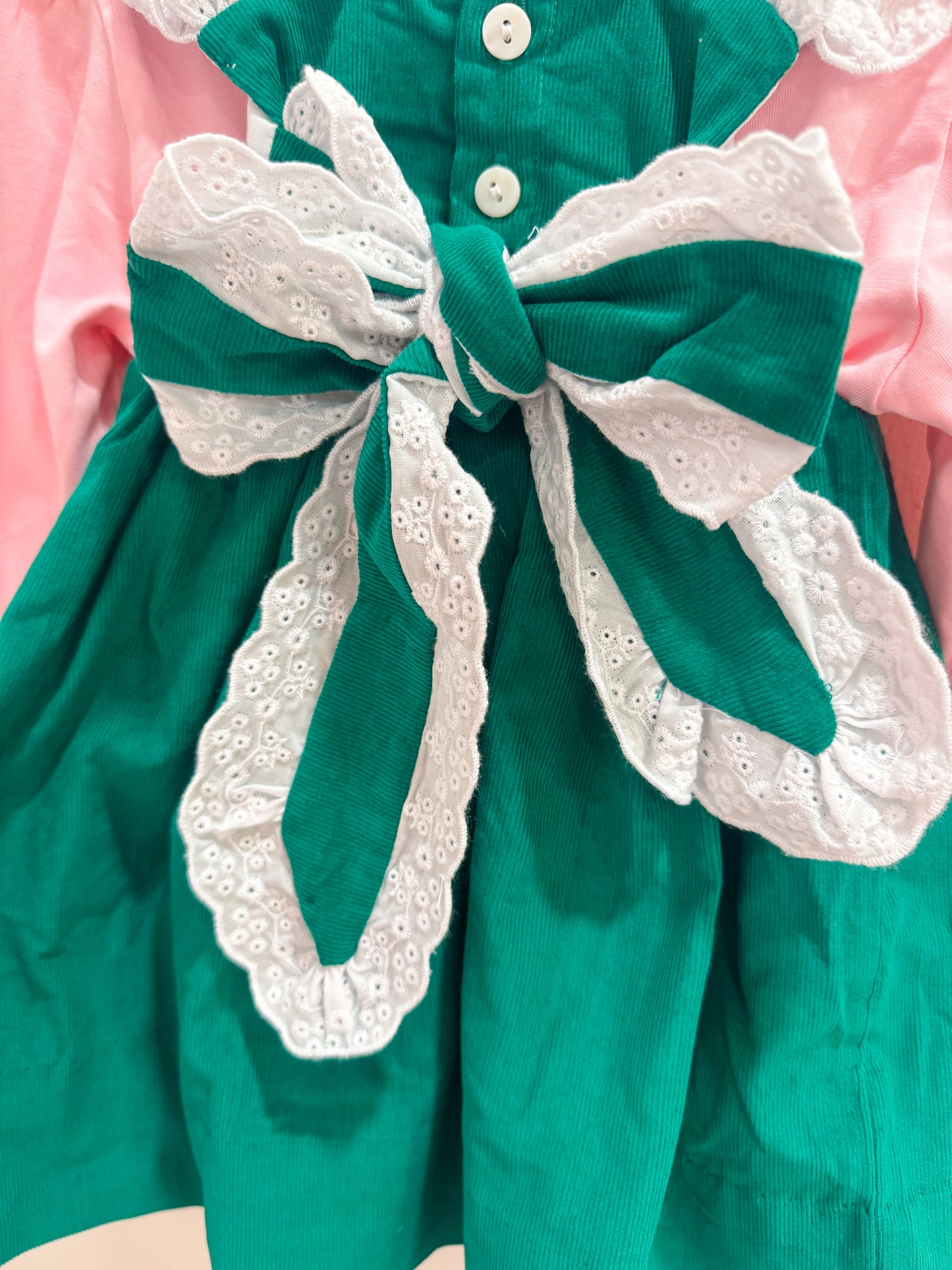 RTS: Girl’s Green Corduroy Bows Dress Set