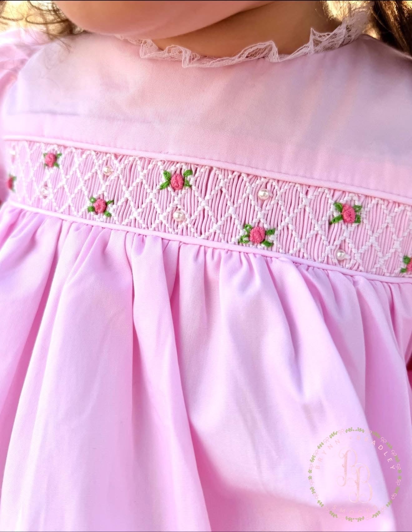 RTS: Geo Smocked Pearls + Roses Girl Diaper Set