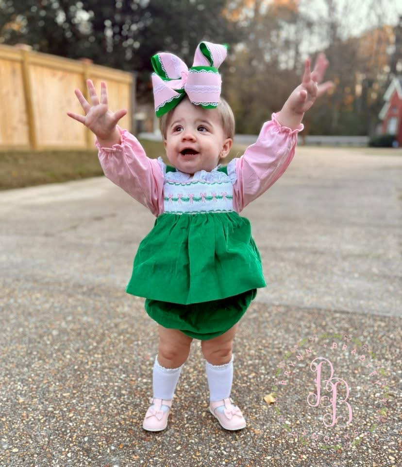 RTS: Girl’s Green Corduroy Bows Diaper Set