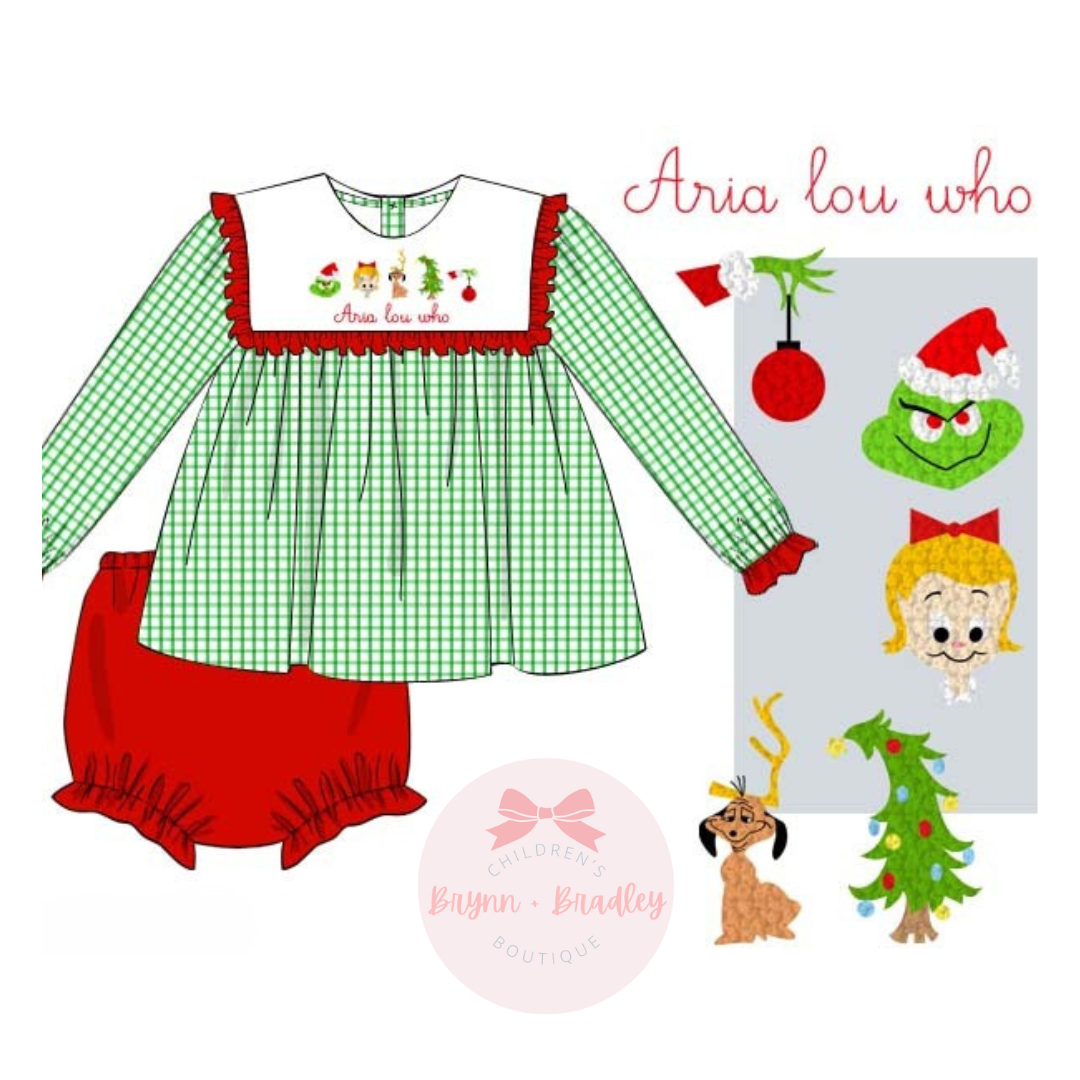 RTS: French Knot Whoville Girl Bloomer Set