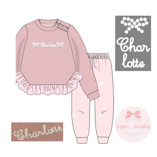 PO21: Pearl Bow Sweaters: Girl Sweater Joggers Set