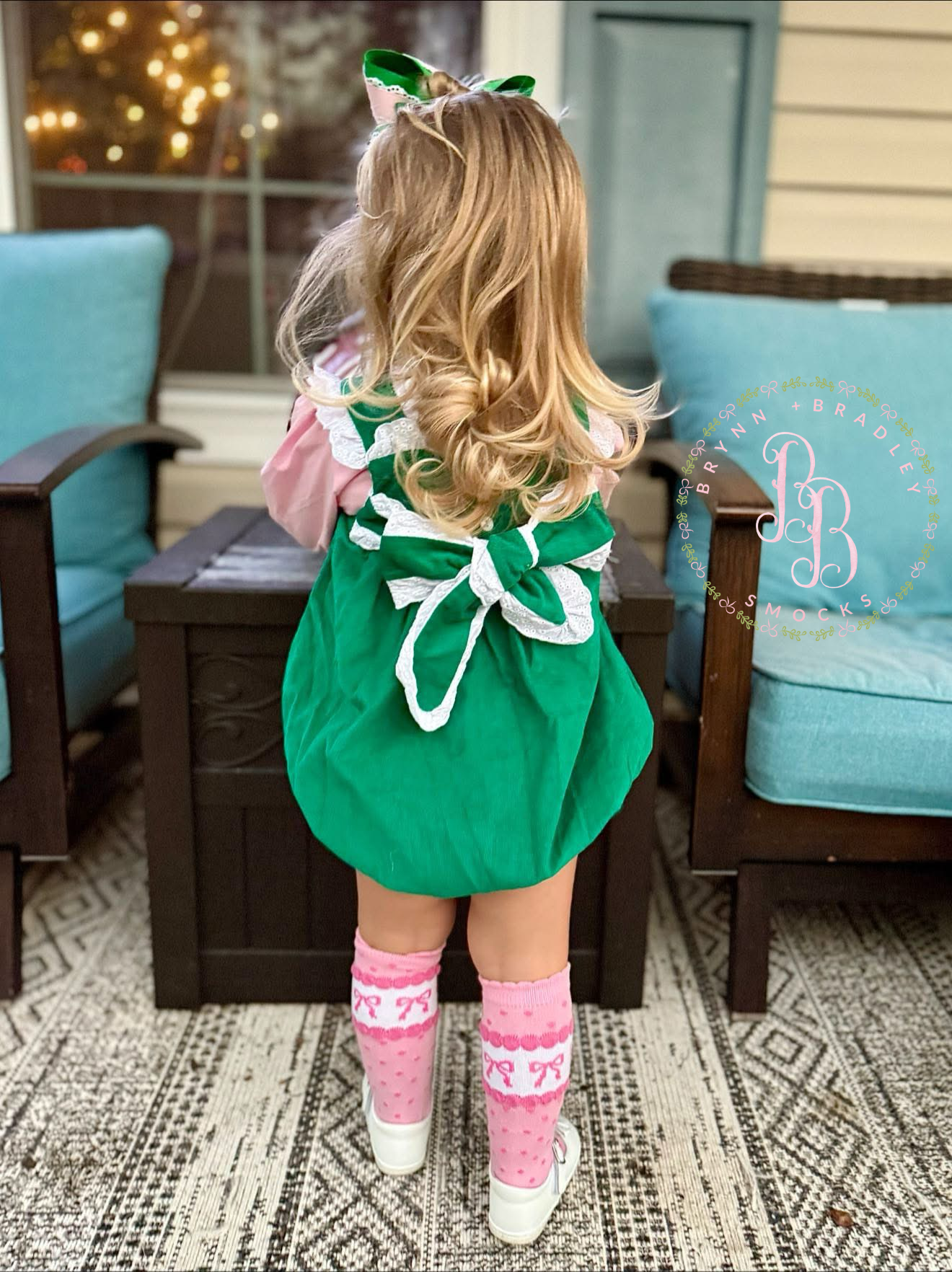 RTS: Girl’s Green Corduroy Bows Bubble Set