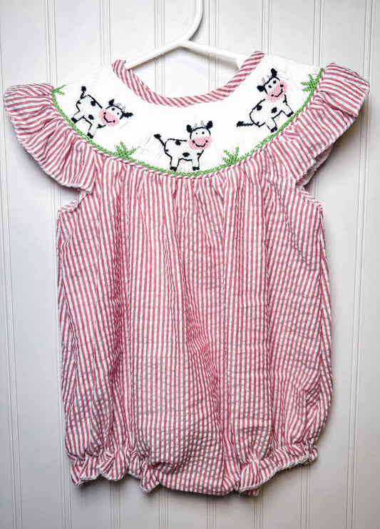 Girl’s Cow Smocked Bubble