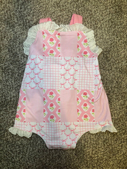 RTS: Pretty Pink Patchwork Girl Sunsuit