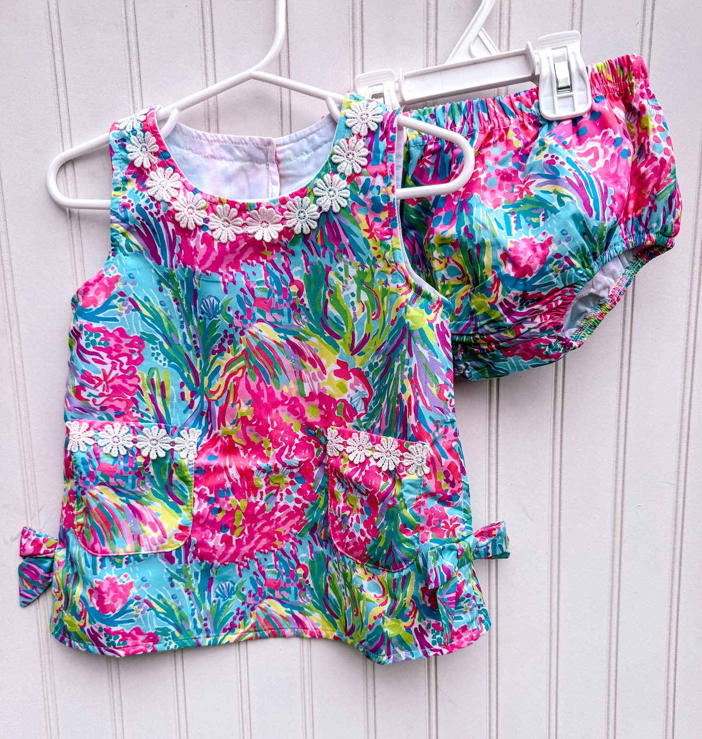 RTS: Girl’s Pink + Green Lily Inspired Diaper Set