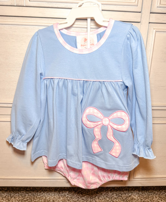 RTS: Gingham Bow Appliqué Girl Diaper Set